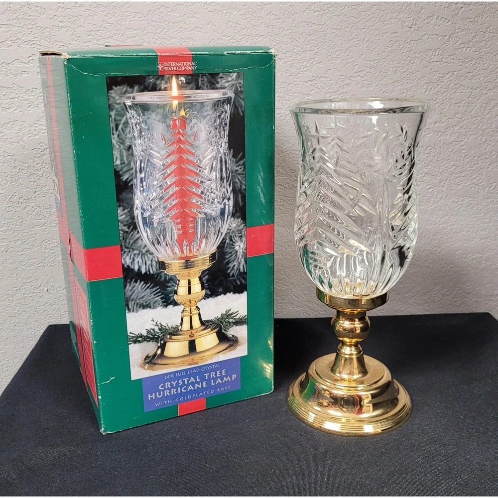 Vintage 1997 International Silver Company Crystal Tree Hurricane Lamp